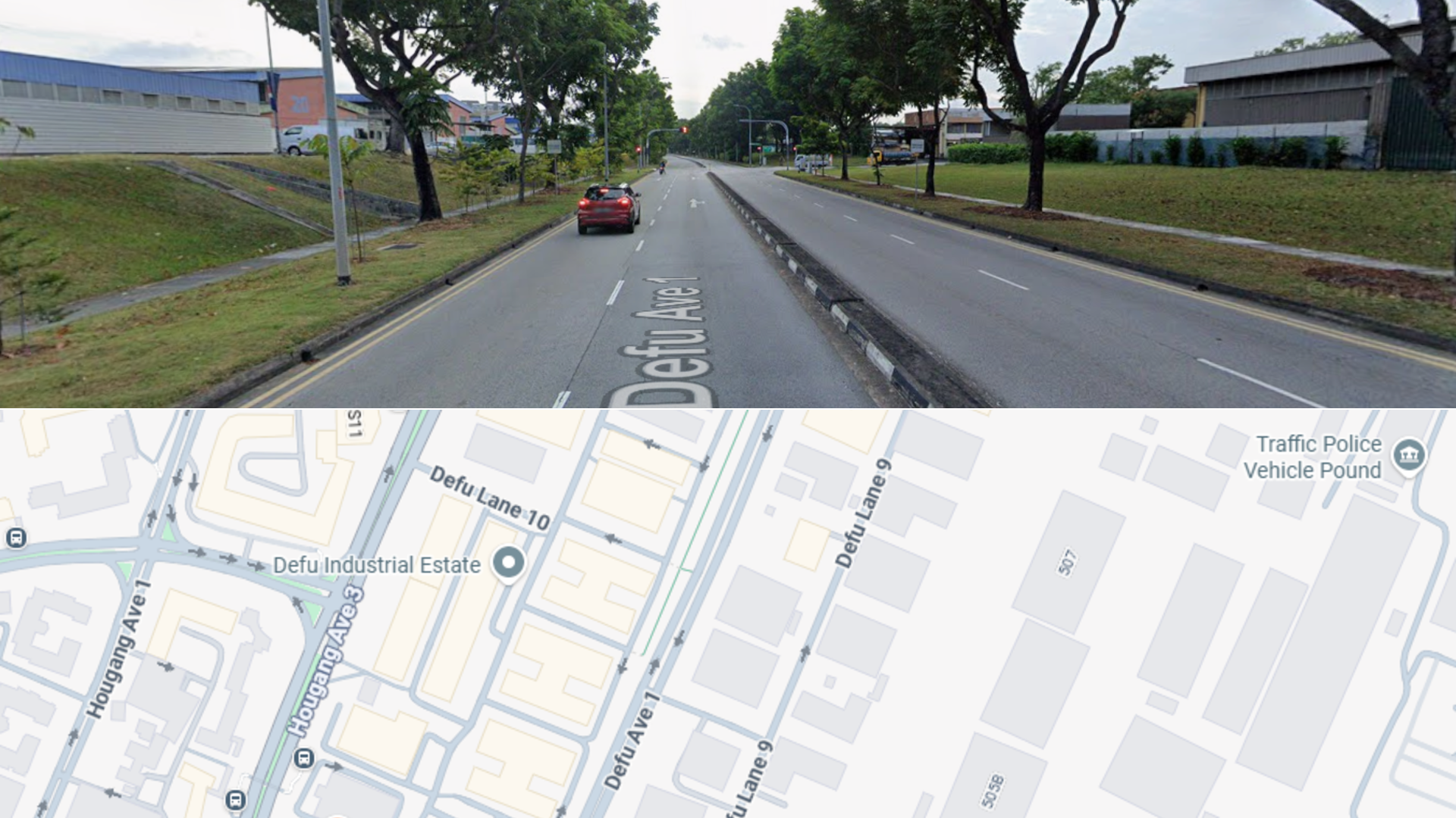 Defu Avenue 1 is flanked by flatted factories on both sides of the road.