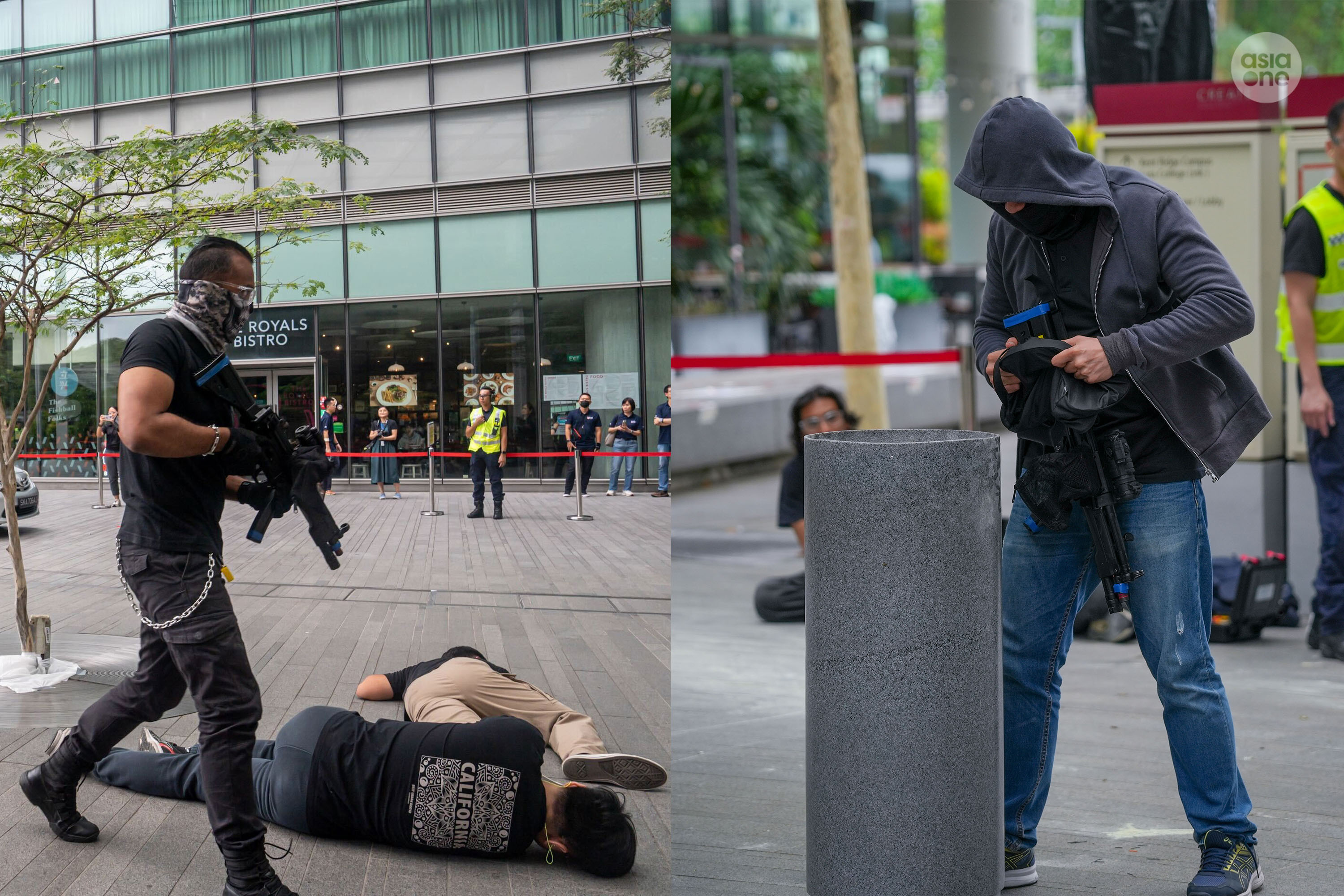 Three "gunmen" attempted to wreck havoc at NUS @ UTown on Friday (Feb 13) afternoon. They shot at students and passers-by after getting out of a vehicle, and even placed an IED in one of the dustbins.