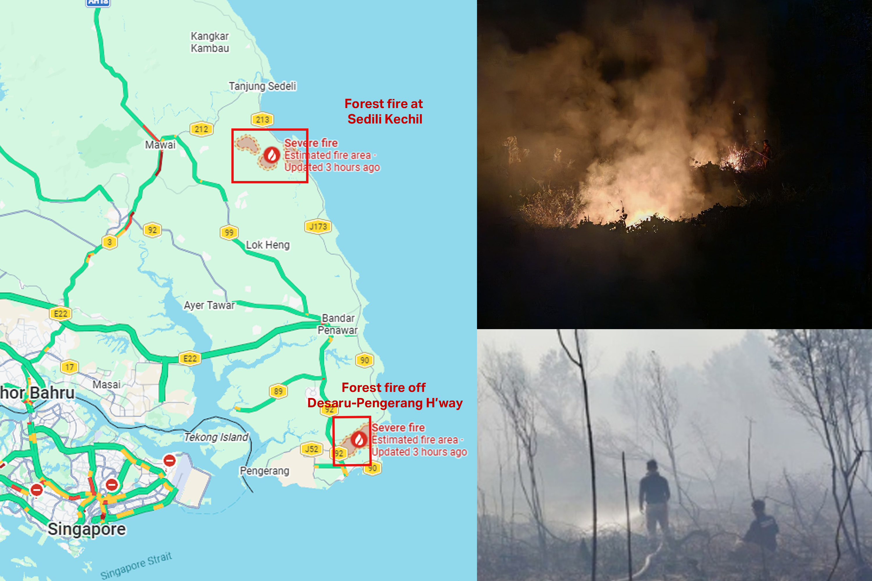 There are two fires in Johor, within a 50km radius from Singapore.