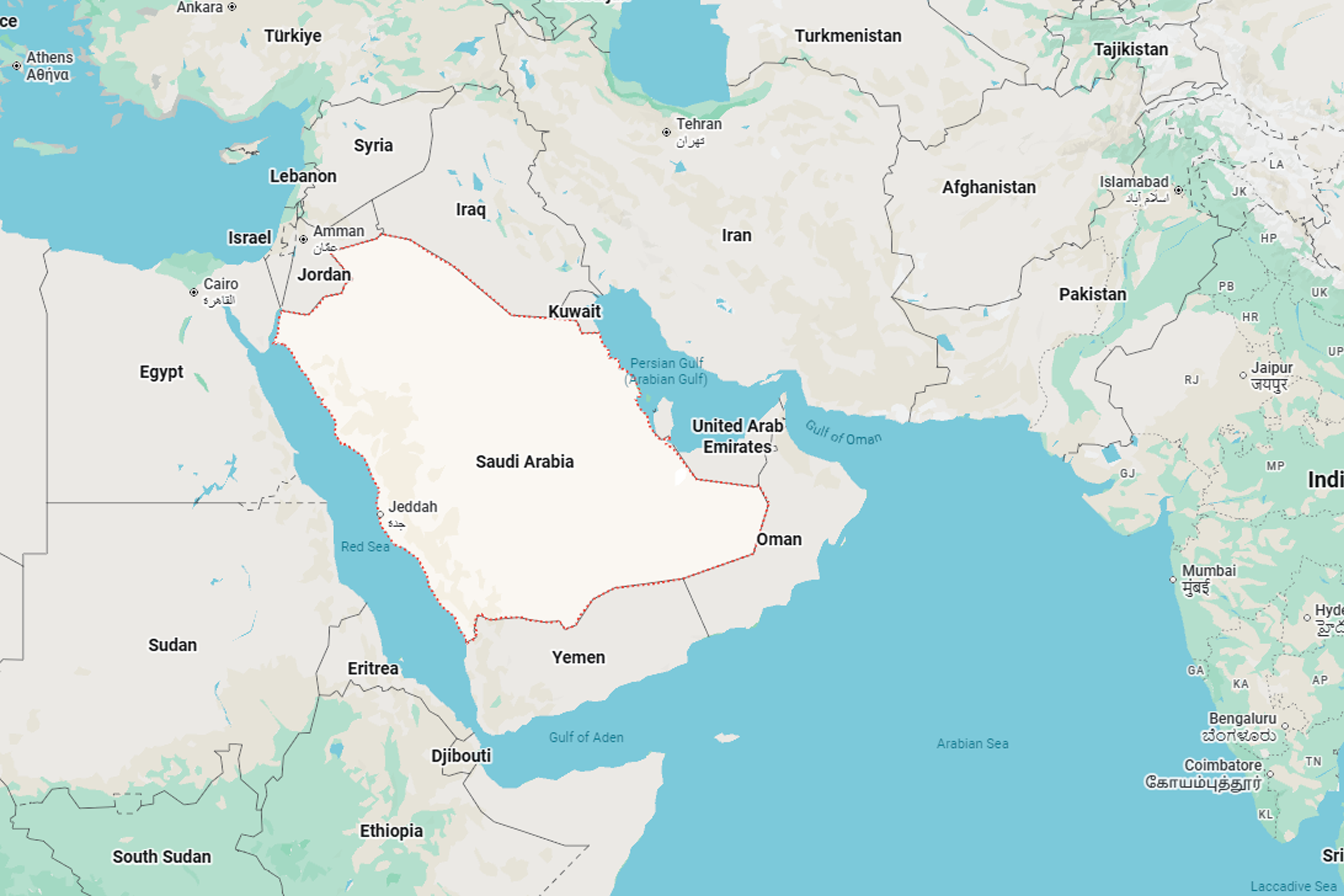 Map showing the Middle East. 