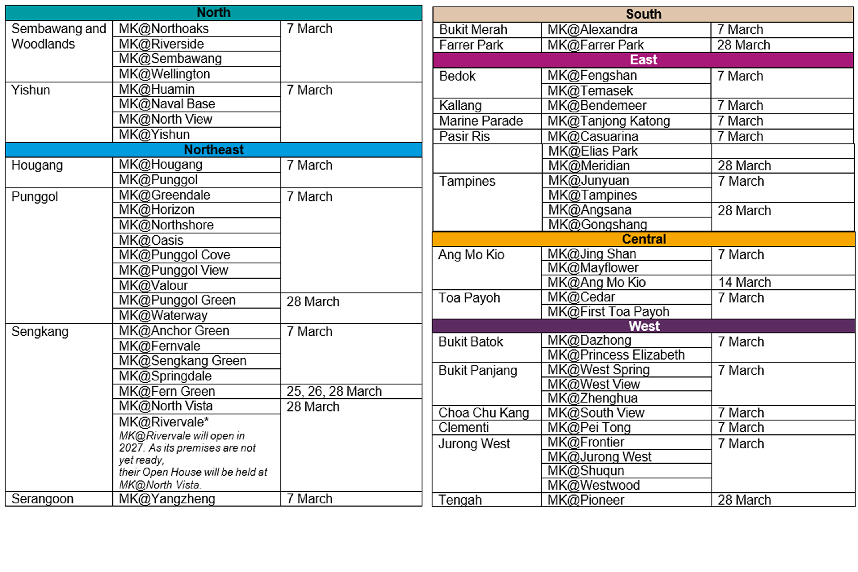 Dates for MOE kindergartens open houses.