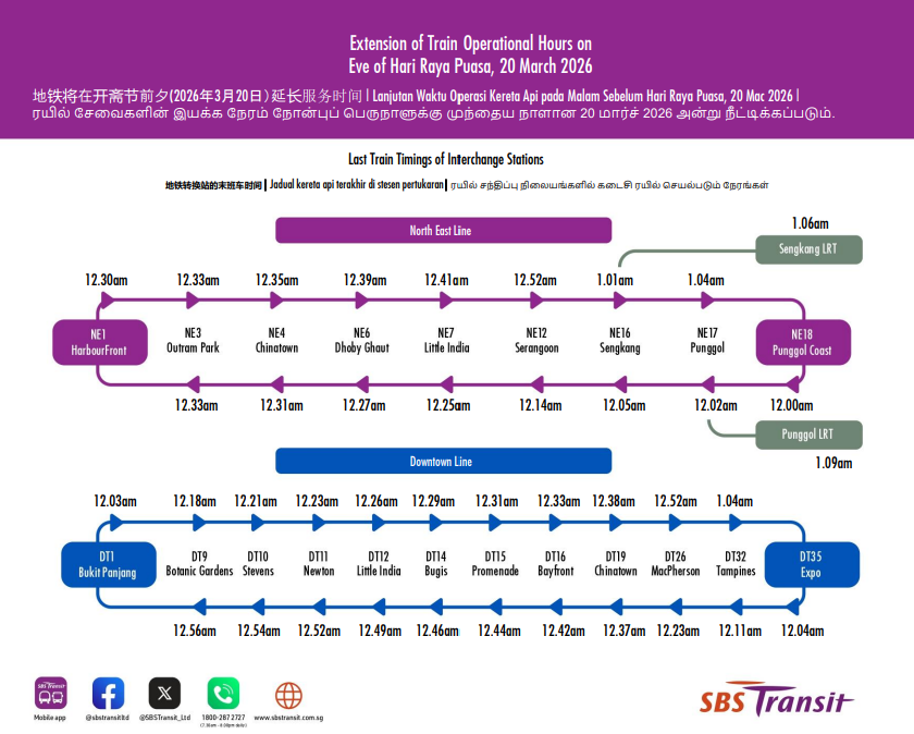 Extension of train services on MRT's DTL and NEL.