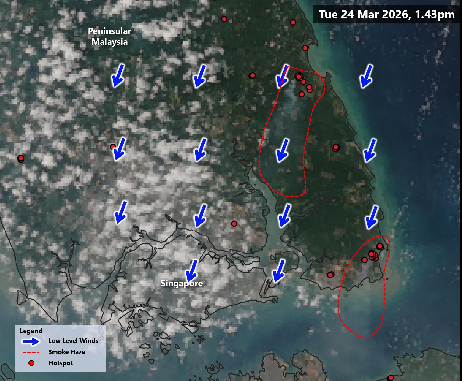 Satellite image showing hotspots in Johor.