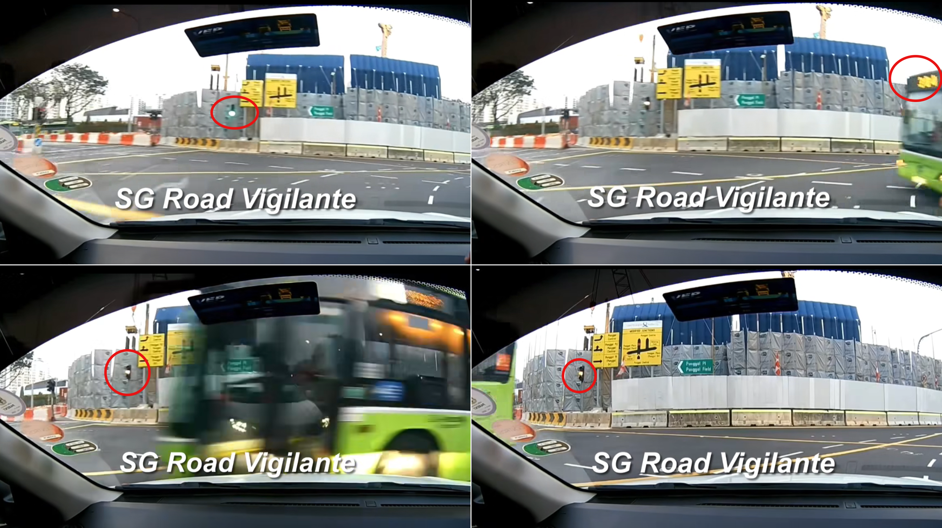 Scene breakdown showing bus service 384 running the red light in Punggol on March 16.