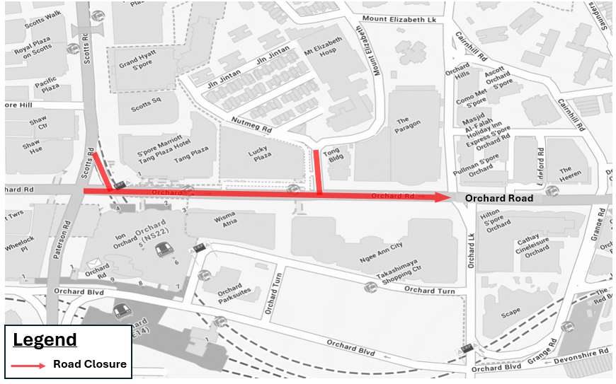 Road closures at Orchard Road on Christmas Eve (Dec 24).