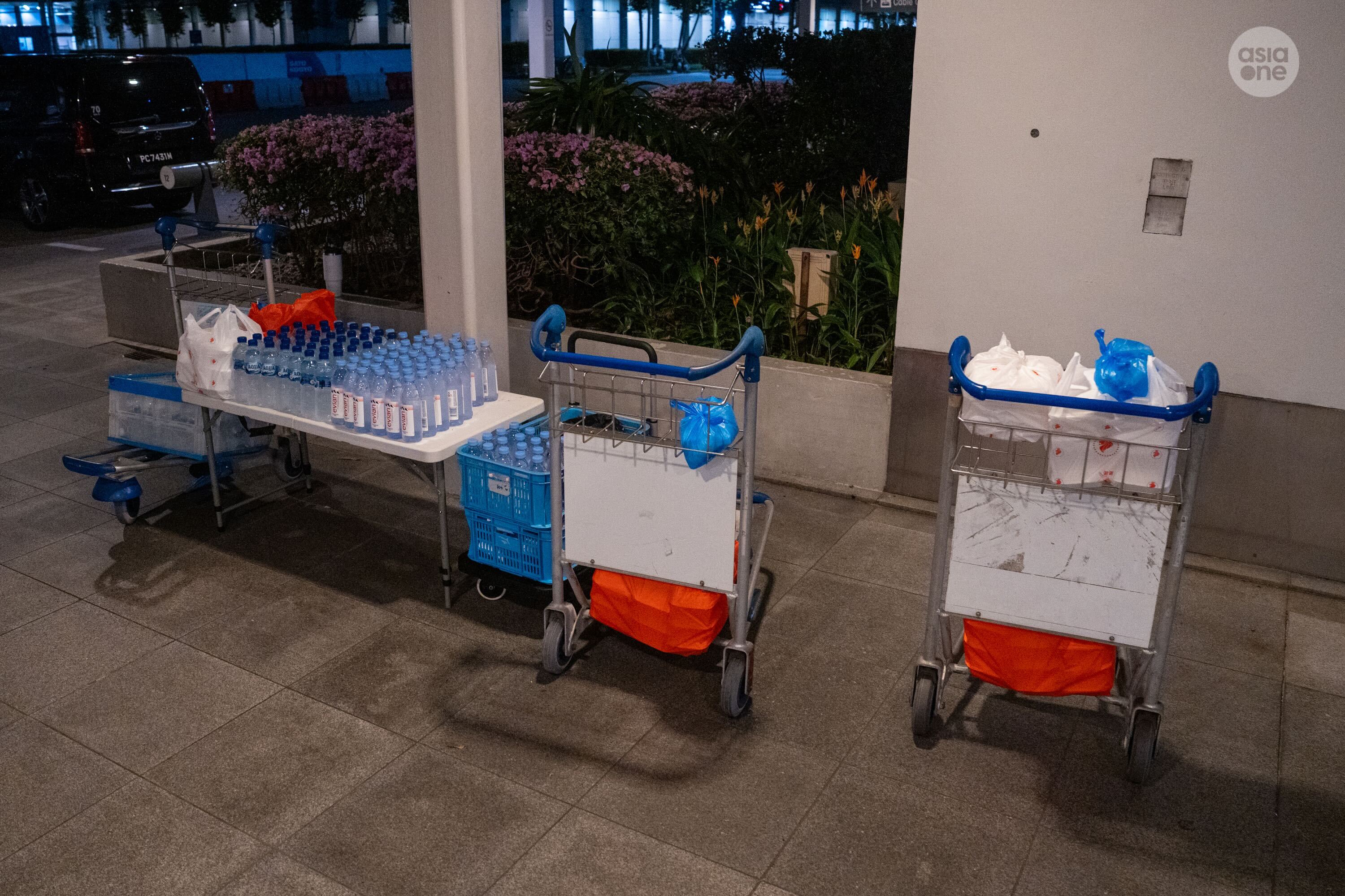 Food and drinks prepared for crew members of World Legacy who disembarked at HarbourFront Terminal.